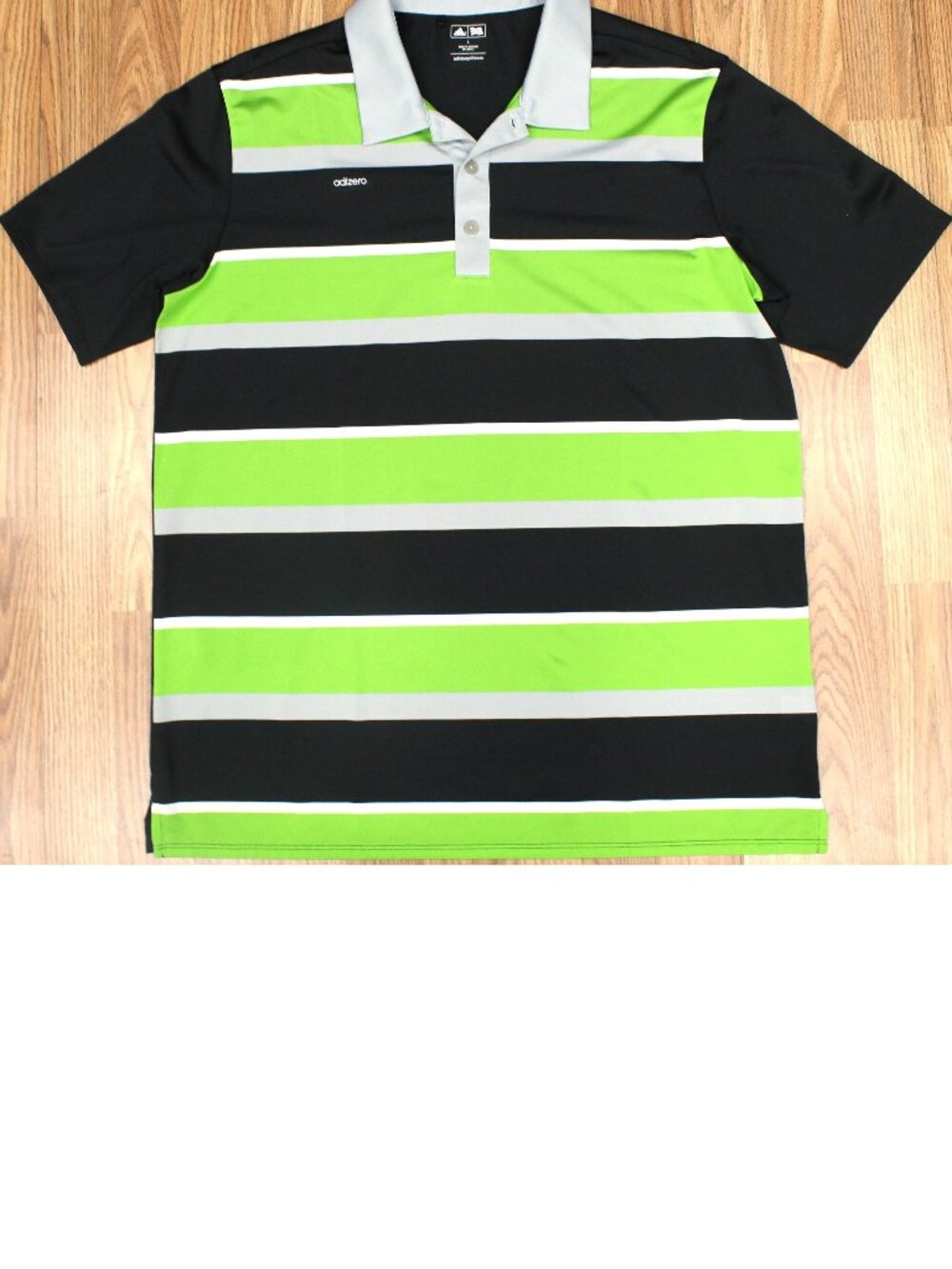 ADIDAS ADIZERO Mens POLYESTER POLO SHIRT BLACK, GREEN & GRAY LARGE, L